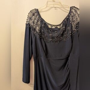 DJ-JAZ Navy Formal Dress-Size 16- Mother Of The Bride- Floor Length- 3/4 Sleeve